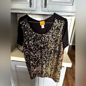 Ruby Rd Gold Sequin and Black Short Sleeve Tee, NWT